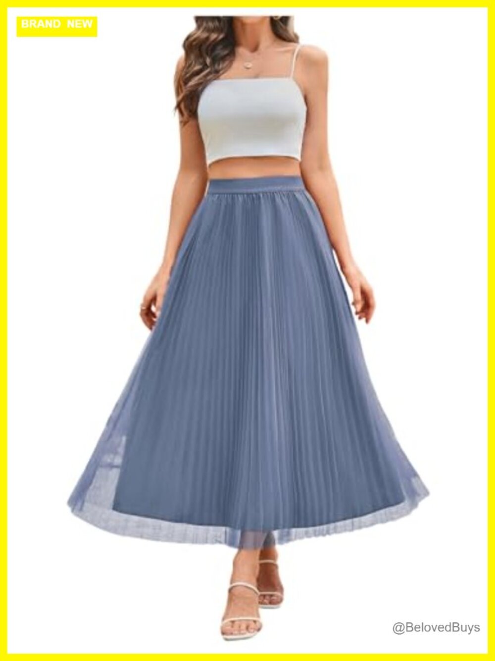 Mesh Tulle Pleated Layered A-Line High Waist Flowy Long Skirt